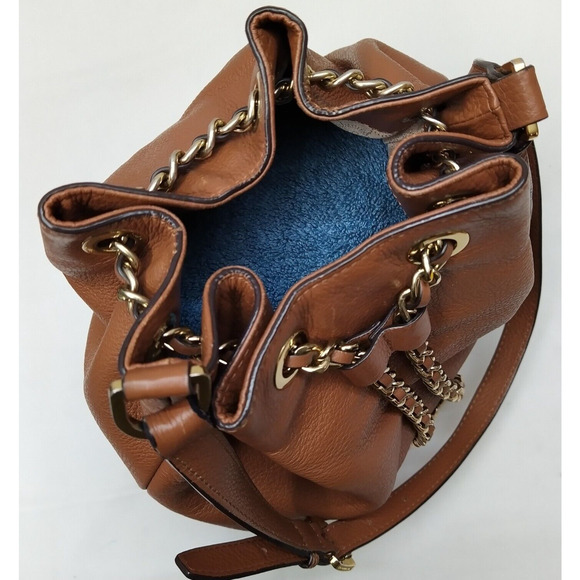 Michael Kors Frankie Brown Pebbled Leather Drawstring Convertible Shoulder Bag - Picture 8 of 16